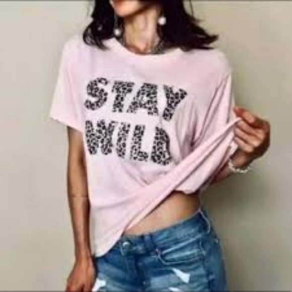 Wildfox Pink Leopard Stay Wild‎ Graphic Tee Shirt - Picture 1 of 7